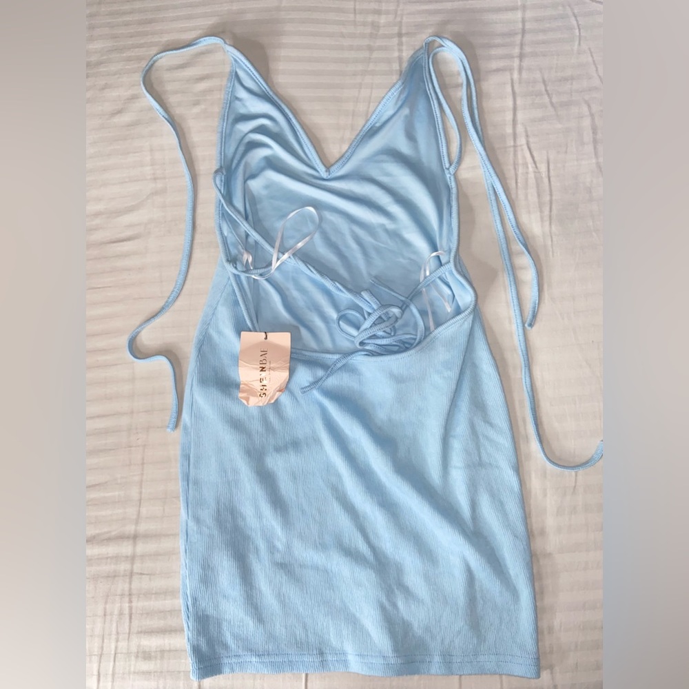 Open back halter neck mini dress